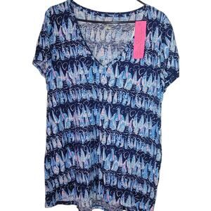 Lilly Pulitzer Etta V-Neck Top L Sails and Stripes NWT